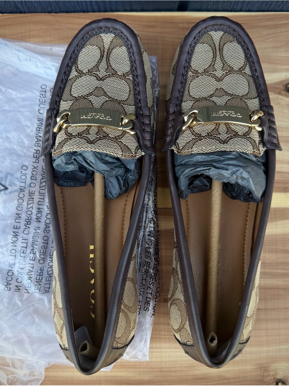 Coach Brown Signature Canvas Loafers with Gold Plaque - Picture 3 of 10